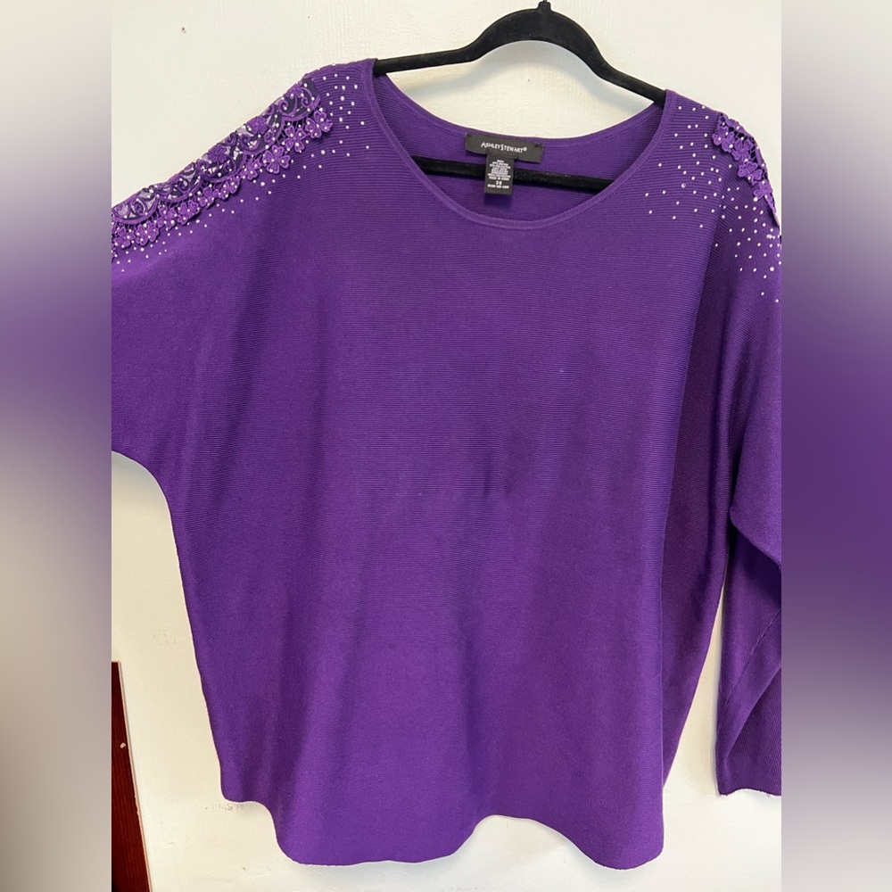 Ashley Stewart purple embellished sweater dress top